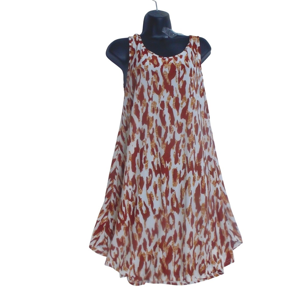 Isla Bonita Womens Abstract Animal Print Sleeveless Swing Dress‎ Orange White OS